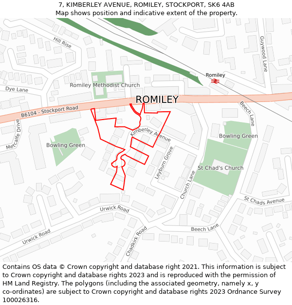 7, KIMBERLEY AVENUE, ROMILEY, STOCKPORT, SK6 4AB: Location map and indicative extent of plot