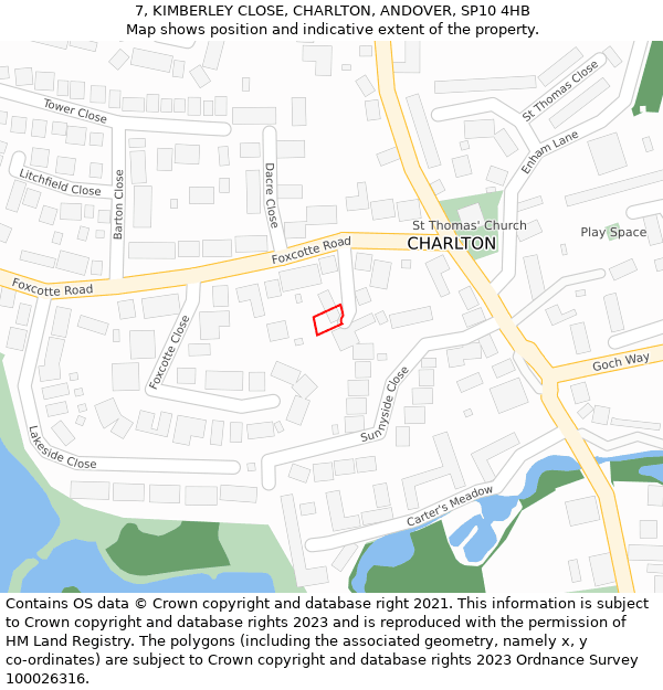 7, KIMBERLEY CLOSE, CHARLTON, ANDOVER, SP10 4HB: Location map and indicative extent of plot