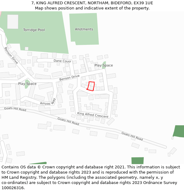 7, KING ALFRED CRESCENT, NORTHAM, BIDEFORD, EX39 1UE: Location map and indicative extent of plot
