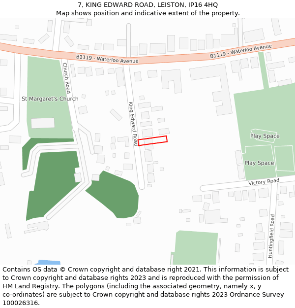 7, KING EDWARD ROAD, LEISTON, IP16 4HQ: Location map and indicative extent of plot