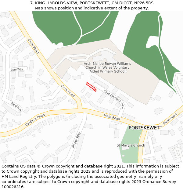 7, KING HAROLDS VIEW, PORTSKEWETT, CALDICOT, NP26 5RS: Location map and indicative extent of plot