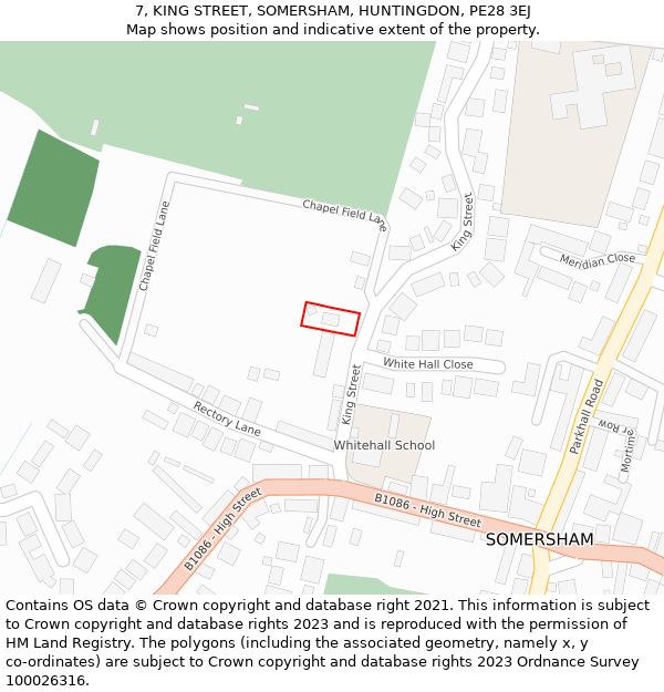 7, KING STREET, SOMERSHAM, HUNTINGDON, PE28 3EJ: Location map and indicative extent of plot