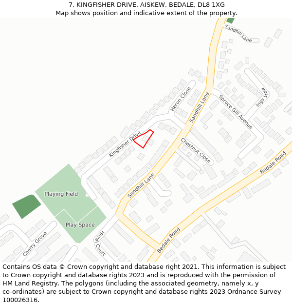 7, KINGFISHER DRIVE, AISKEW, BEDALE, DL8 1XG: Location map and indicative extent of plot