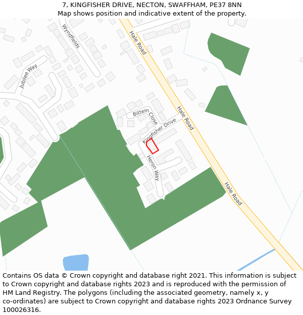 7, KINGFISHER DRIVE, NECTON, SWAFFHAM, PE37 8NN: Location map and indicative extent of plot