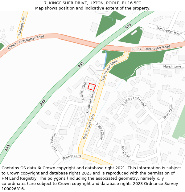 7, KINGFISHER DRIVE, UPTON, POOLE, BH16 5FG: Location map and indicative extent of plot