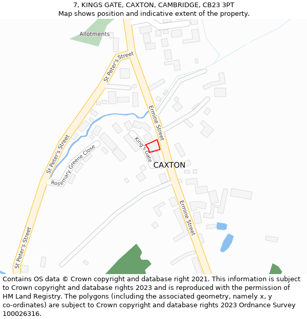 7, KINGS GATE, CAXTON, CAMBRIDGE, CB23 3PT: Location map and indicative extent of plot