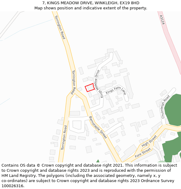 7, KINGS MEADOW DRIVE, WINKLEIGH, EX19 8HD: Location map and indicative extent of plot