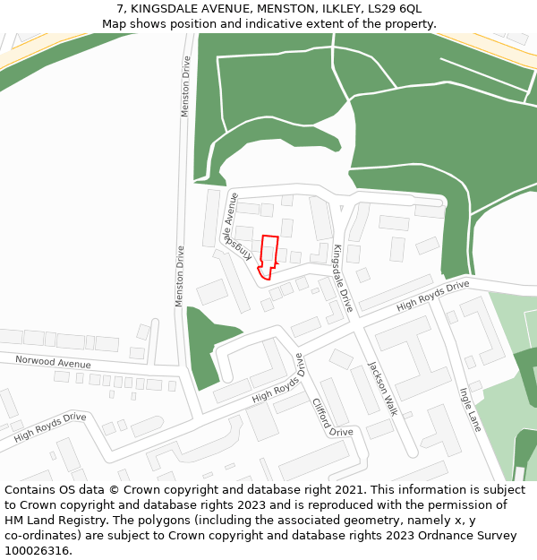 7, KINGSDALE AVENUE, MENSTON, ILKLEY, LS29 6QL: Location map and indicative extent of plot