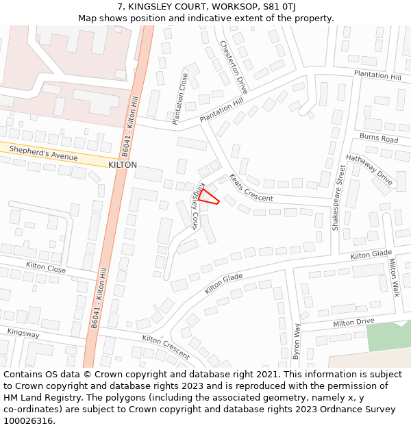 7, KINGSLEY COURT, WORKSOP, S81 0TJ: Location map and indicative extent of plot