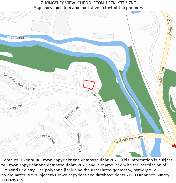 7, KINGSLEY VIEW, CHEDDLETON, LEEK, ST13 7NT: Location map and indicative extent of plot