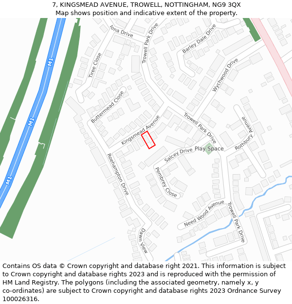 7, KINGSMEAD AVENUE, TROWELL, NOTTINGHAM, NG9 3QX: Location map and indicative extent of plot