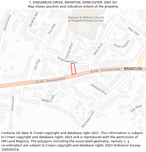 7, KINGSMEAD DRIVE, BRANTON, DONCASTER, DN3 3LY: Location map and indicative extent of plot