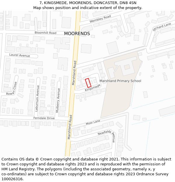 7, KINGSMEDE, MOORENDS, DONCASTER, DN8 4SN: Location map and indicative extent of plot