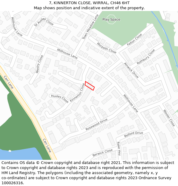 7, KINNERTON CLOSE, WIRRAL, CH46 6HT: Location map and indicative extent of plot