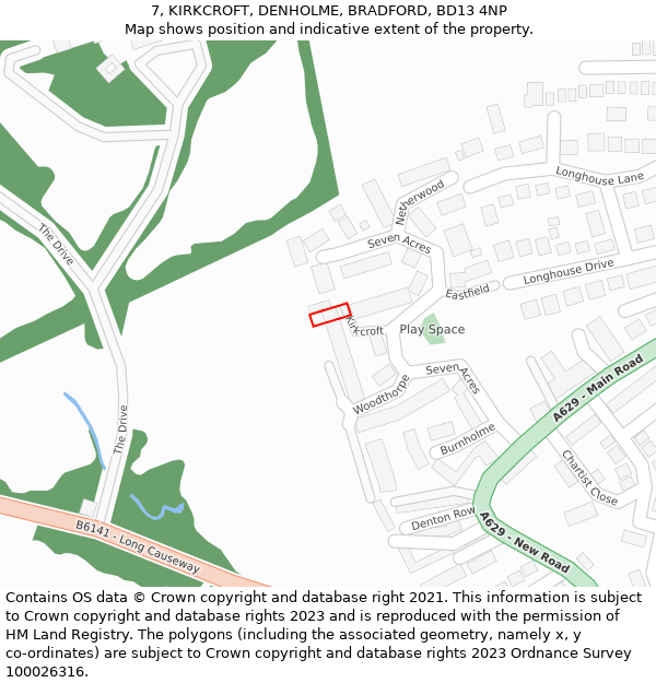 7, KIRKCROFT, DENHOLME, BRADFORD, BD13 4NP: Location map and indicative extent of plot