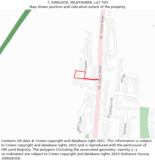 7, KIRKGATE, MILNTHORPE, LA7 7DY: Location map and indicative extent of plot