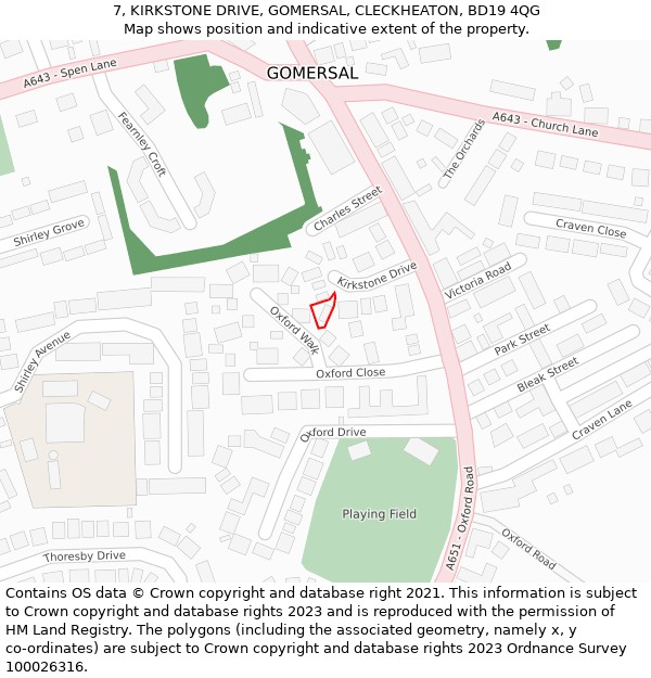 7, KIRKSTONE DRIVE, GOMERSAL, CLECKHEATON, BD19 4QG: Location map and indicative extent of plot