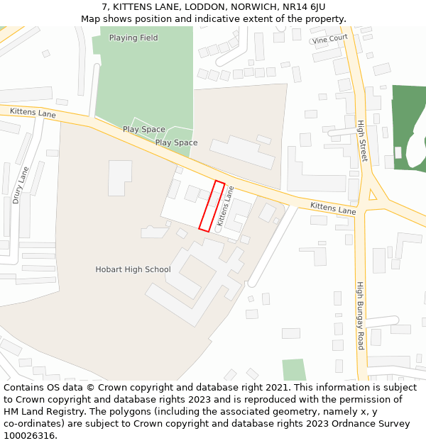 7, KITTENS LANE, LODDON, NORWICH, NR14 6JU: Location map and indicative extent of plot