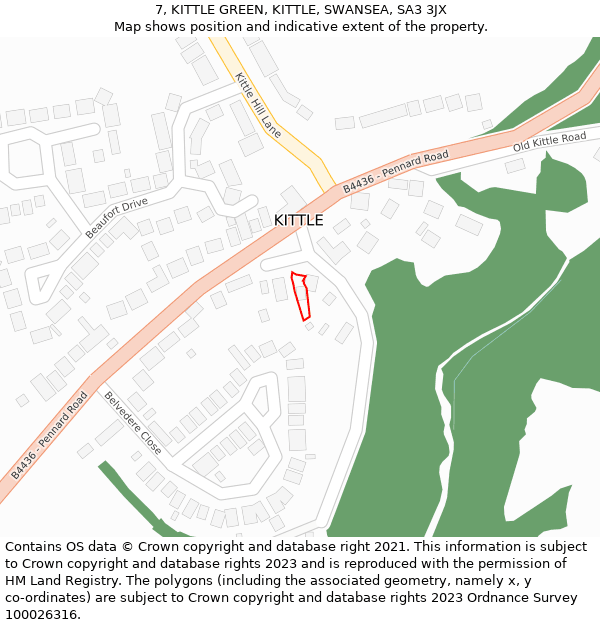 7, KITTLE GREEN, KITTLE, SWANSEA, SA3 3JX: Location map and indicative extent of plot