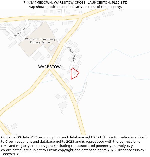 7, KNAPMEDOWN, WARBSTOW CROSS, LAUNCESTON, PL15 8TZ: Location map and indicative extent of plot