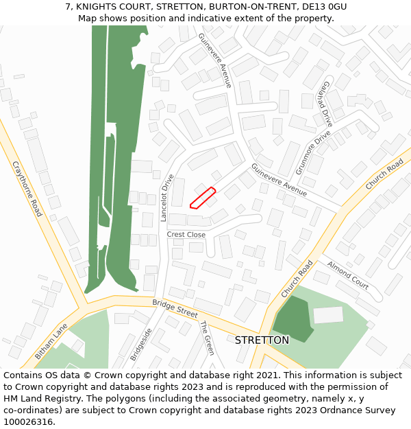 7, KNIGHTS COURT, STRETTON, BURTON-ON-TRENT, DE13 0GU: Location map and indicative extent of plot