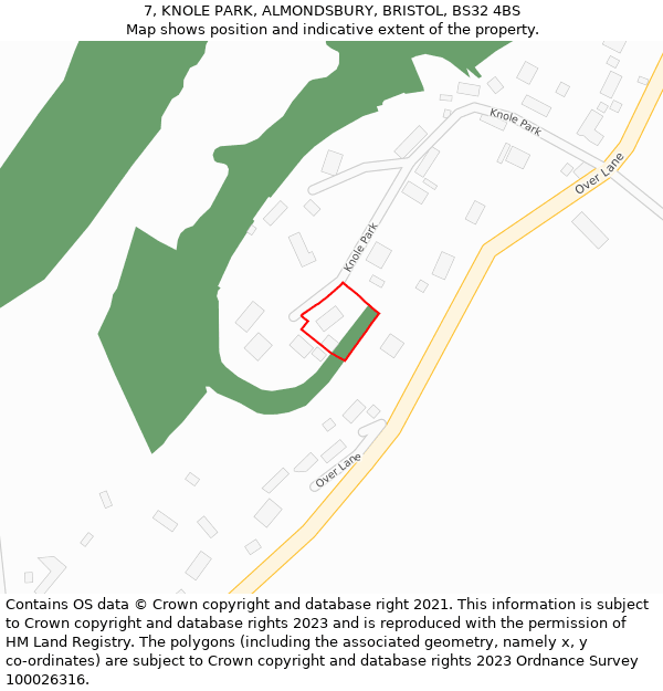 7, KNOLE PARK, ALMONDSBURY, BRISTOL, BS32 4BS: Location map and indicative extent of plot