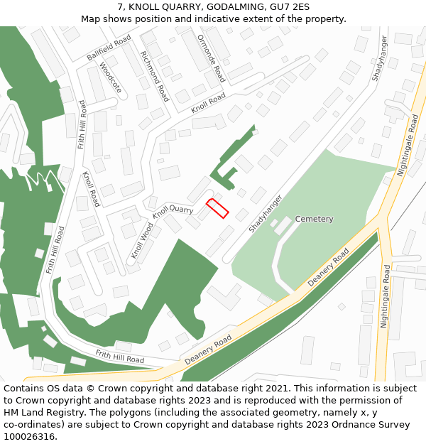 7, KNOLL QUARRY, GODALMING, GU7 2ES: Location map and indicative extent of plot