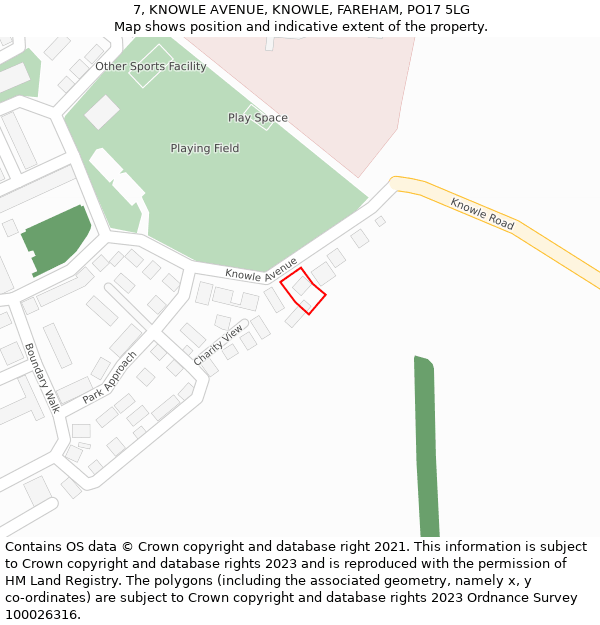 7, KNOWLE AVENUE, KNOWLE, FAREHAM, PO17 5LG: Location map and indicative extent of plot