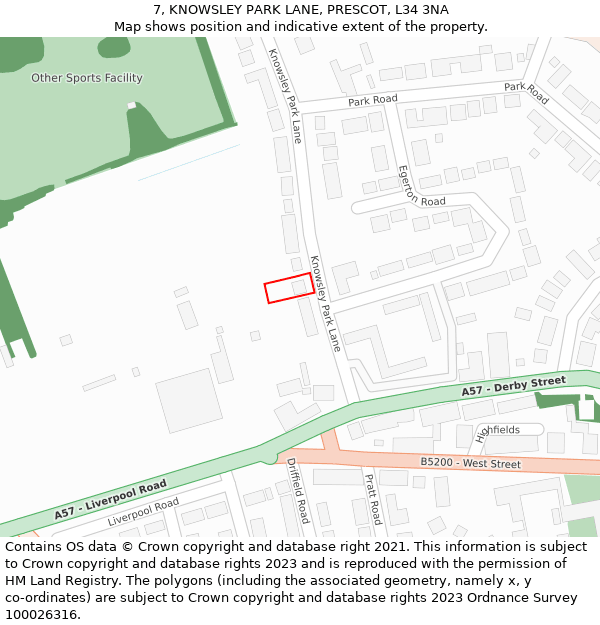 7, KNOWSLEY PARK LANE, PRESCOT, L34 3NA: Location map and indicative extent of plot