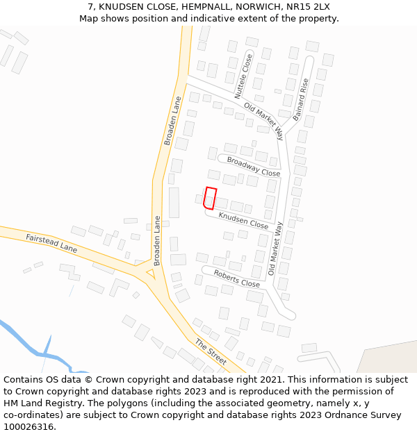 7, KNUDSEN CLOSE, HEMPNALL, NORWICH, NR15 2LX: Location map and indicative extent of plot