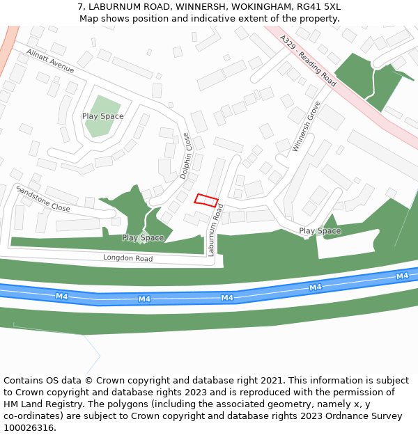 7, LABURNUM ROAD, WINNERSH, WOKINGHAM, RG41 5XL: Location map and indicative extent of plot