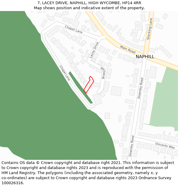 7, LACEY DRIVE, NAPHILL, HIGH WYCOMBE, HP14 4RR: Location map and indicative extent of plot