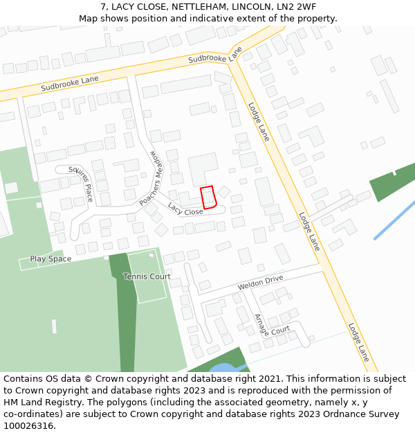 7, LACY CLOSE, NETTLEHAM, LINCOLN, LN2 2WF: Location map and indicative extent of plot