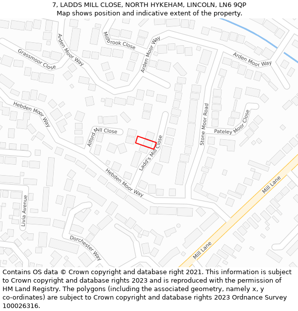 7, LADDS MILL CLOSE, NORTH HYKEHAM, LINCOLN, LN6 9QP: Location map and indicative extent of plot