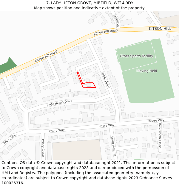 7, LADY HETON GROVE, MIRFIELD, WF14 9DY: Location map and indicative extent of plot