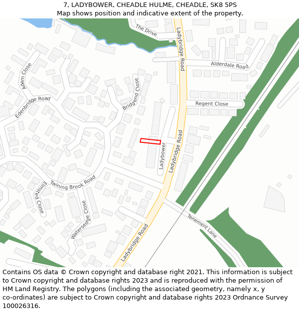 7, LADYBOWER, CHEADLE HULME, CHEADLE, SK8 5PS: Location map and indicative extent of plot