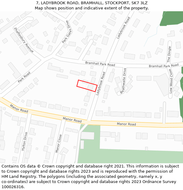 7, LADYBROOK ROAD, BRAMHALL, STOCKPORT, SK7 3LZ: Location map and indicative extent of plot