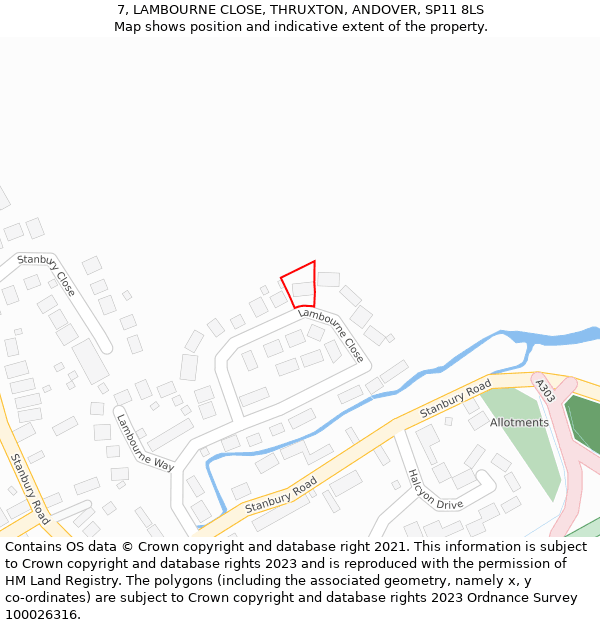 7, LAMBOURNE CLOSE, THRUXTON, ANDOVER, SP11 8LS: Location map and indicative extent of plot