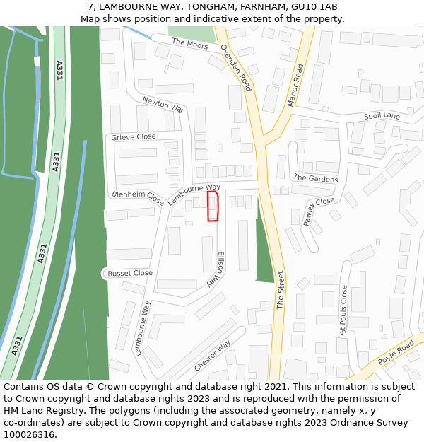 7, LAMBOURNE WAY, TONGHAM, FARNHAM, GU10 1AB: Location map and indicative extent of plot