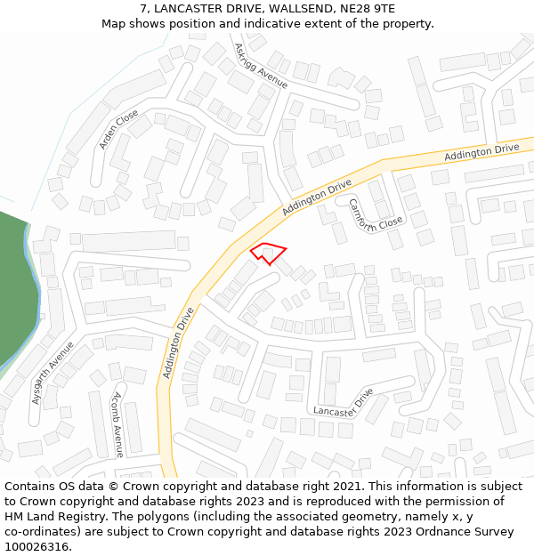 7, LANCASTER DRIVE, WALLSEND, NE28 9TE: Location map and indicative extent of plot