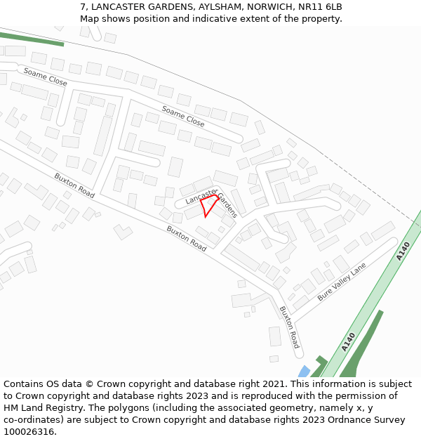 7, LANCASTER GARDENS, AYLSHAM, NORWICH, NR11 6LB: Location map and indicative extent of plot