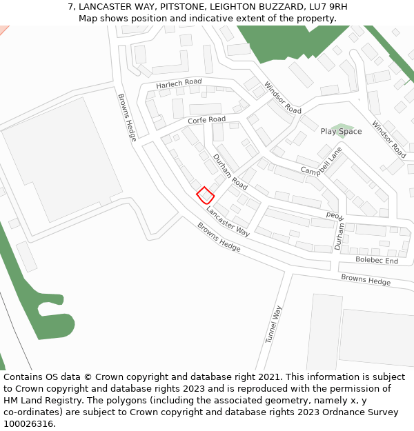 7, LANCASTER WAY, PITSTONE, LEIGHTON BUZZARD, LU7 9RH: Location map and indicative extent of plot