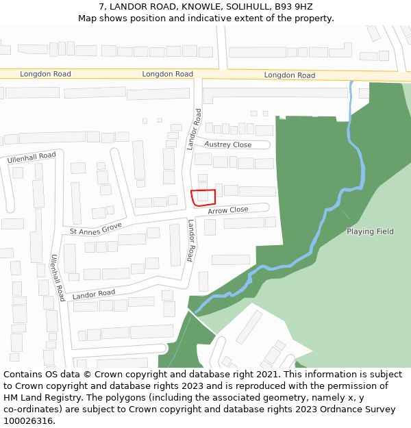 7, LANDOR ROAD, KNOWLE, SOLIHULL, B93 9HZ: Location map and indicative extent of plot