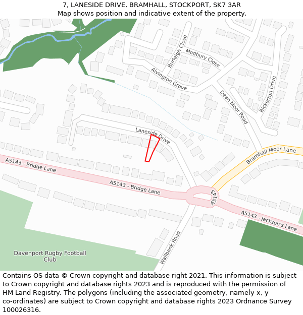 7, LANESIDE DRIVE, BRAMHALL, STOCKPORT, SK7 3AR: Location map and indicative extent of plot