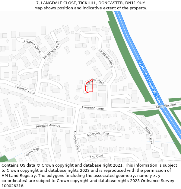 7, LANGDALE CLOSE, TICKHILL, DONCASTER, DN11 9UY: Location map and indicative extent of plot