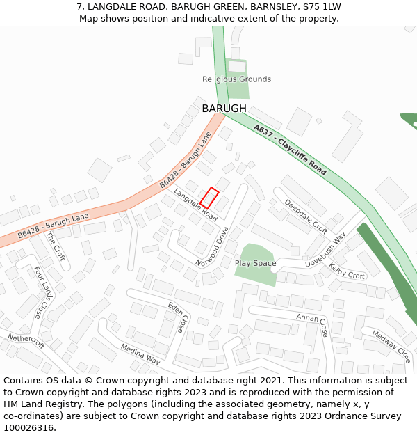 7, LANGDALE ROAD, BARUGH GREEN, BARNSLEY, S75 1LW: Location map and indicative extent of plot