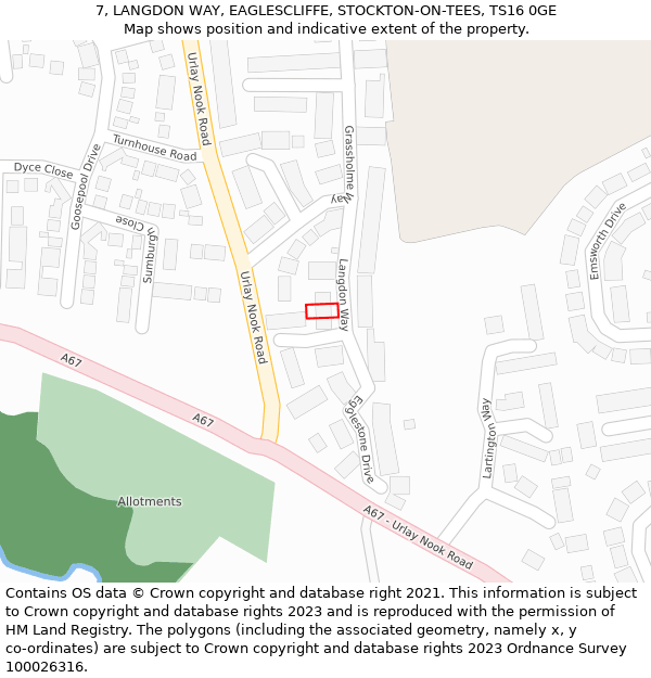 7, LANGDON WAY, EAGLESCLIFFE, STOCKTON-ON-TEES, TS16 0GE: Location map and indicative extent of plot