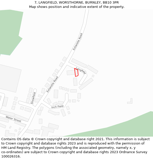 7, LANGFIELD, WORSTHORNE, BURNLEY, BB10 3PR: Location map and indicative extent of plot