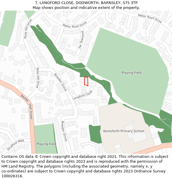 7, LANGFORD CLOSE, DODWORTH, BARNSLEY, S75 3TP: Location map and indicative extent of plot