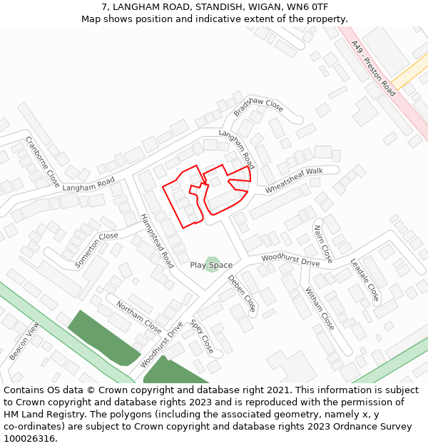 7, LANGHAM ROAD, STANDISH, WIGAN, WN6 0TF: Location map and indicative extent of plot